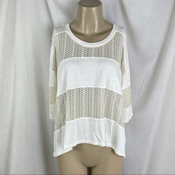 🫶🏼 NWT Cream Lace Panel Shirt Sheer Flowy Slouchy 3/4 Sleeves Forever 21 XS - Picture 1 of 16